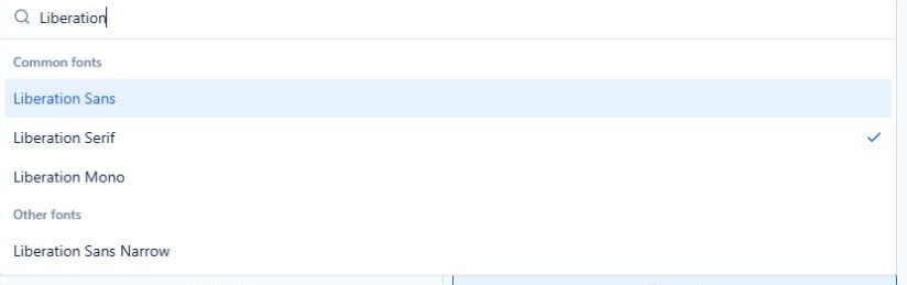 Searching for Liberation fonts in the dropdown