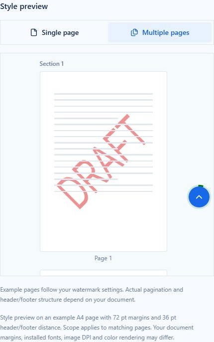Multiple-page style preview using sample pages