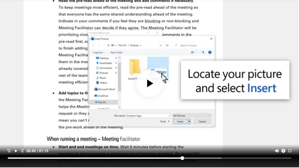 Picture watermark selection in the Microsoft Word video