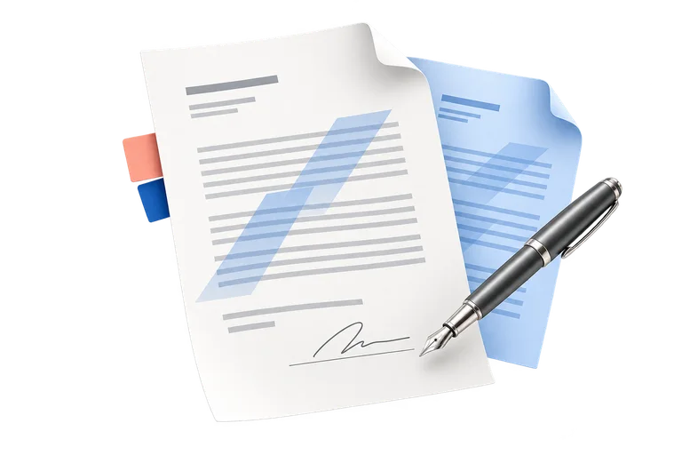 A contract review copy with a diagonal watermark and signing pen.